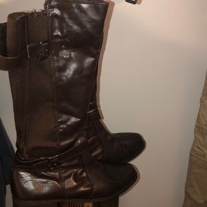 Brown leather knee high boots